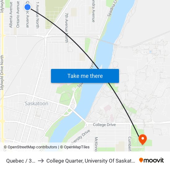 Quebec / 36th to College Quarter, University Of Saskatchewan map