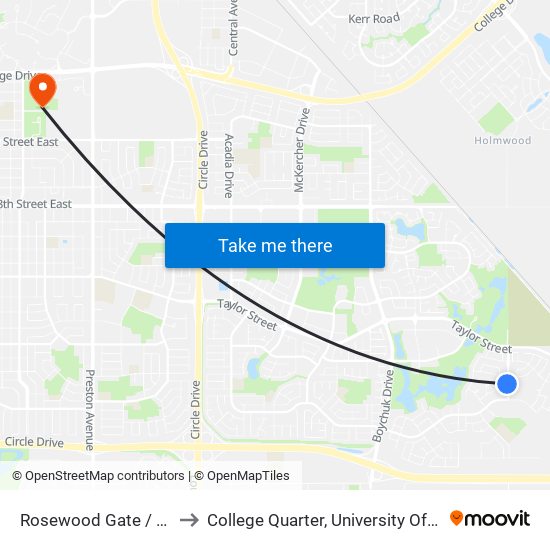 Rosewood Gate / Werschner to College Quarter, University Of Saskatchewan map