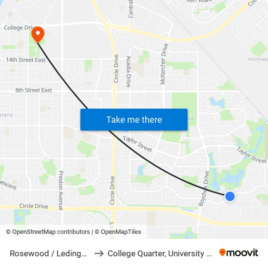 Rosewood / Ledingham Crescent to College Quarter, University Of Saskatchewan map