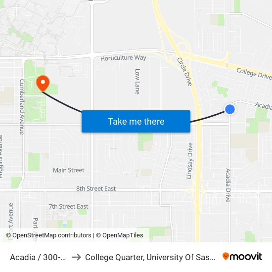 Acadia / 300-Block to College Quarter, University Of Saskatchewan map