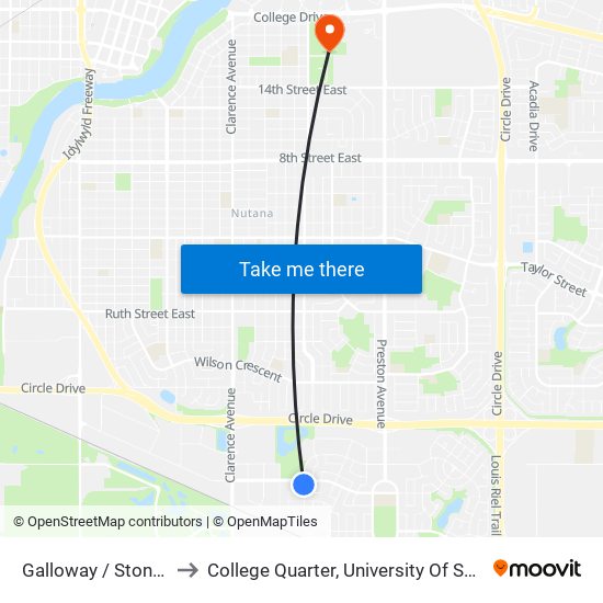 Galloway / Stonebridge to College Quarter, University Of Saskatchewan map