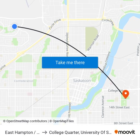 East Hampton / Denham to College Quarter, University Of Saskatchewan map