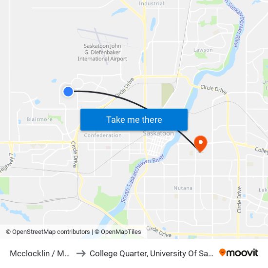 Mcclocklin / Mckague to College Quarter, University Of Saskatchewan map