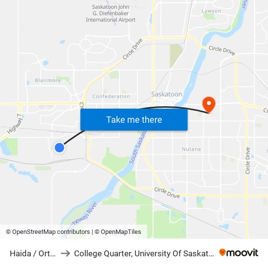 Haida / Ortona to College Quarter, University Of Saskatchewan map