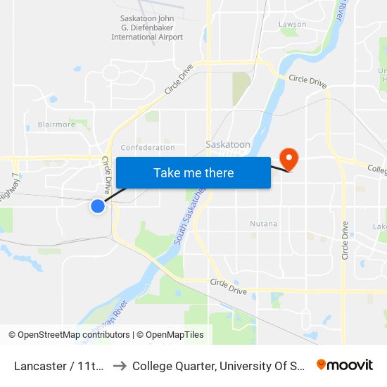 Lancaster / 11th Street to College Quarter, University Of Saskatchewan map