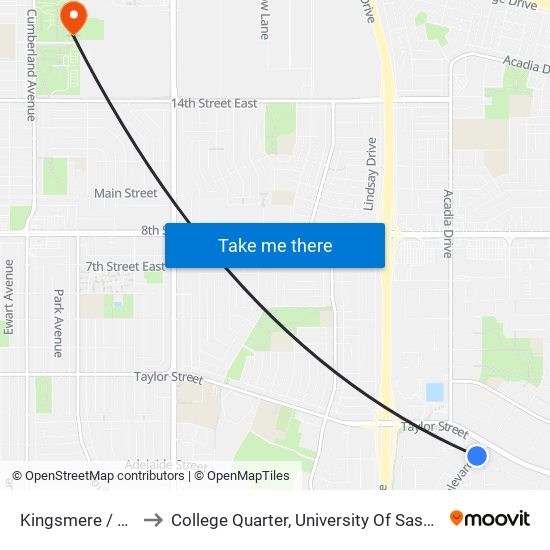 Kingsmere / Taylor to College Quarter, University Of Saskatchewan map