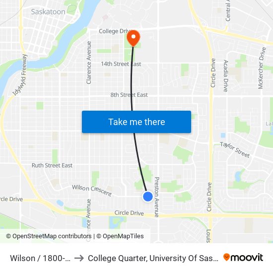 Wilson / 1800-Block to College Quarter, University Of Saskatchewan map