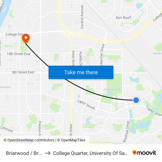 Briarwood / Briarvale to College Quarter, University Of Saskatchewan map