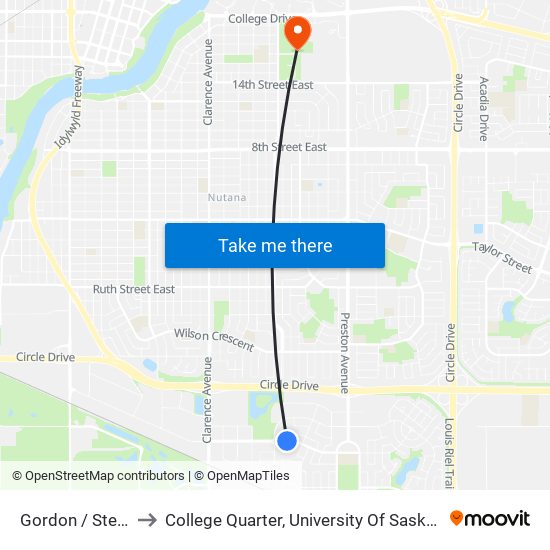 Gordon / Stepney to College Quarter, University Of Saskatchewan map