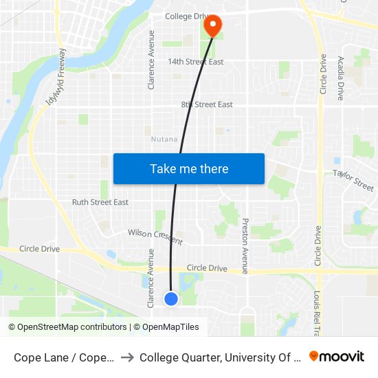 Cope Lane / Cope Crescent to College Quarter, University Of Saskatchewan map