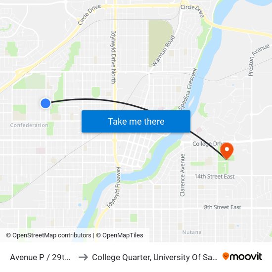 Avenue P / 29th Street to College Quarter, University Of Saskatchewan map