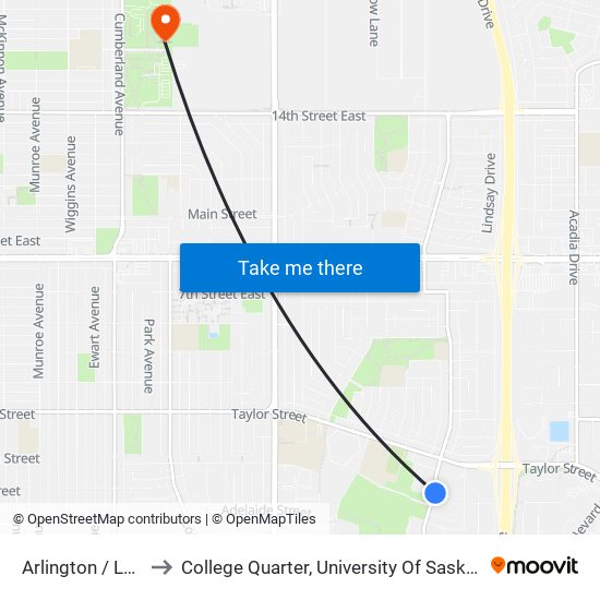 Arlington / Louise to College Quarter, University Of Saskatchewan map