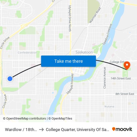 Wardlow / 18th Street to College Quarter, University Of Saskatchewan map