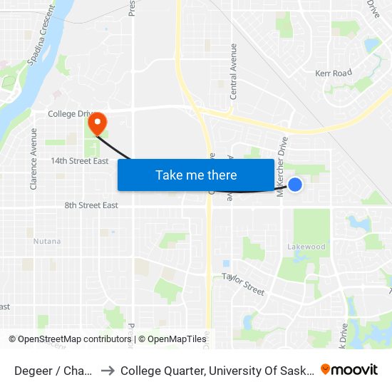 Degeer / Champlin to College Quarter, University Of Saskatchewan map