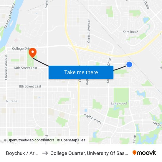 Boychuk / Arnason to College Quarter, University Of Saskatchewan map