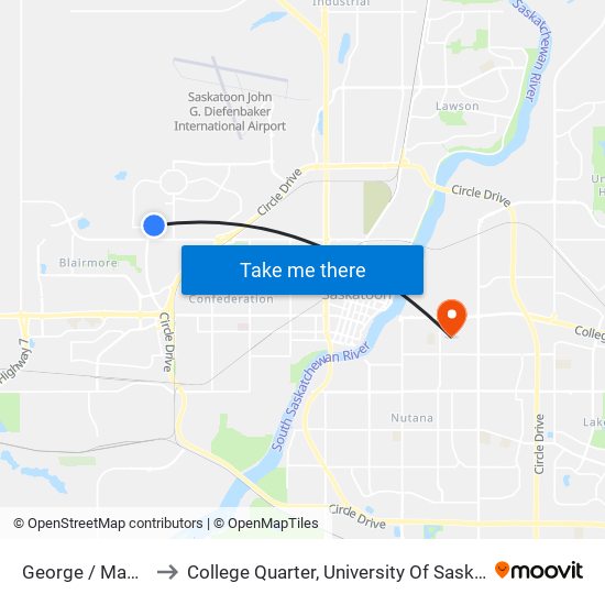 George / Makaroff to College Quarter, University Of Saskatchewan map