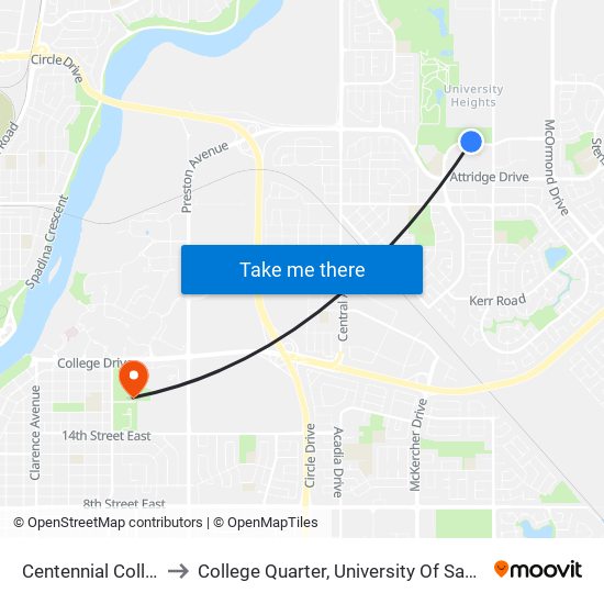 Centennial Collegiate to College Quarter, University Of Saskatchewan map