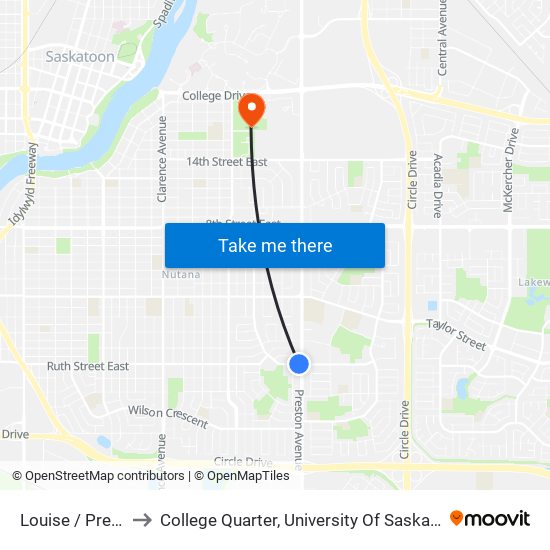 Louise / Preston to College Quarter, University Of Saskatchewan map