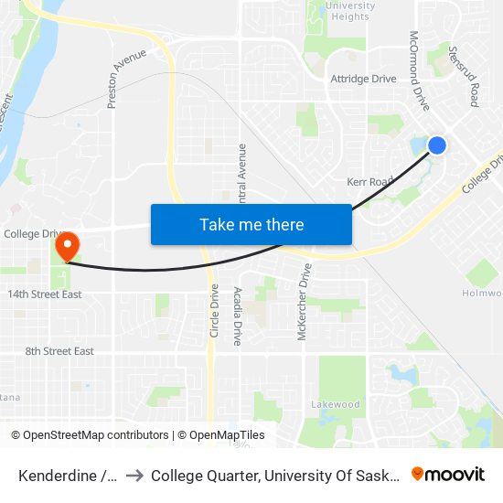 Kenderdine / Kerr to College Quarter, University Of Saskatchewan map