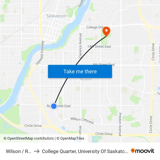 Wilson / Ruth to College Quarter, University Of Saskatchewan map