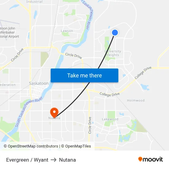 Evergreen / Wyant to Nutana map