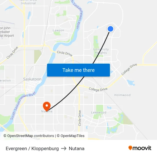 Evergreen / Kloppenburg to Nutana map