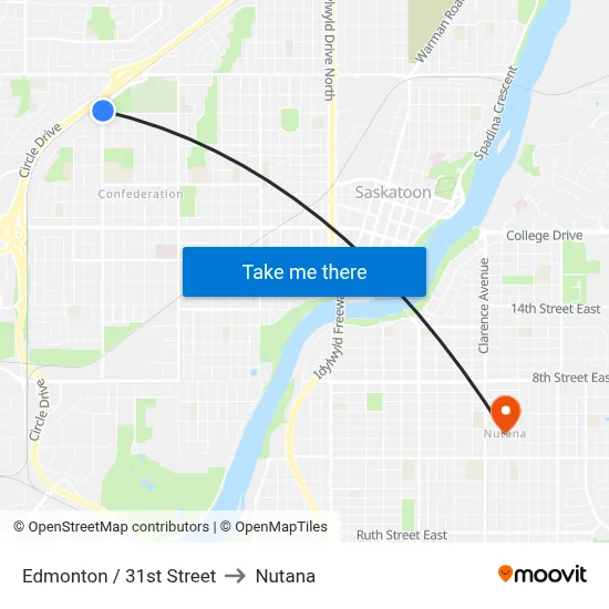 Edmonton / 31st Street to Nutana map