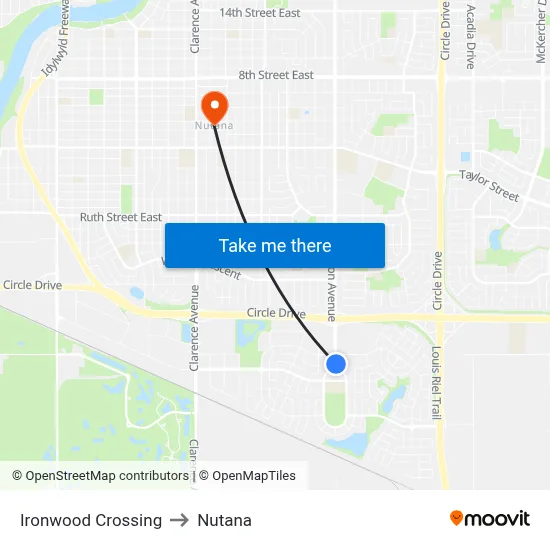 Ironwood Crossing to Nutana map