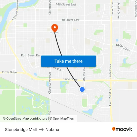 Stonebridge Mall to Nutana map