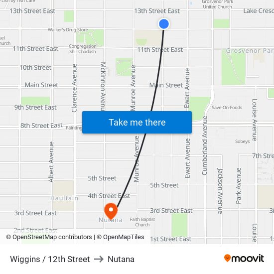 Wiggins / 12th Street to Nutana map