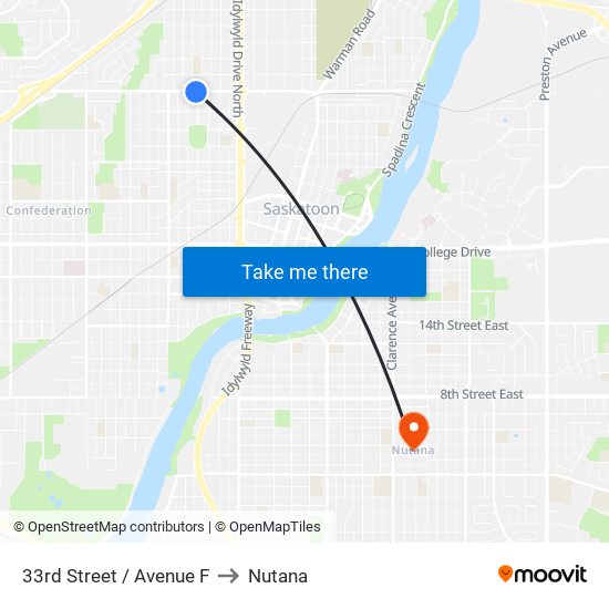 33rd Street / Avenue F to Nutana map