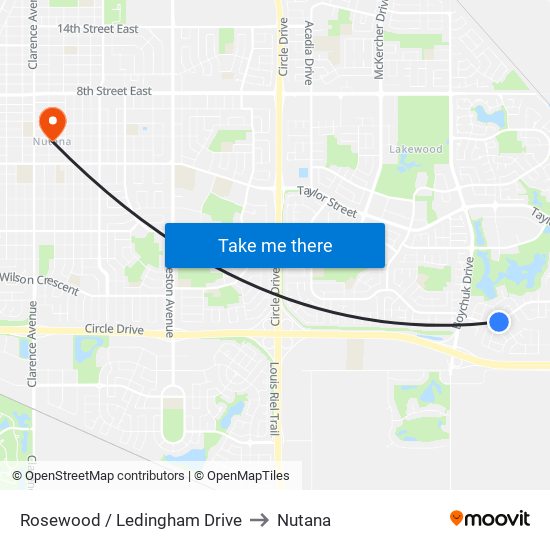 Rosewood / Ledingham Drive to Nutana map