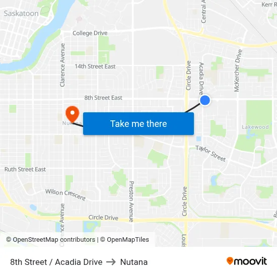 8th Street / Acadia Drive to Nutana map
