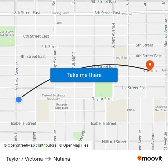 Taylor / Victoria to Nutana map