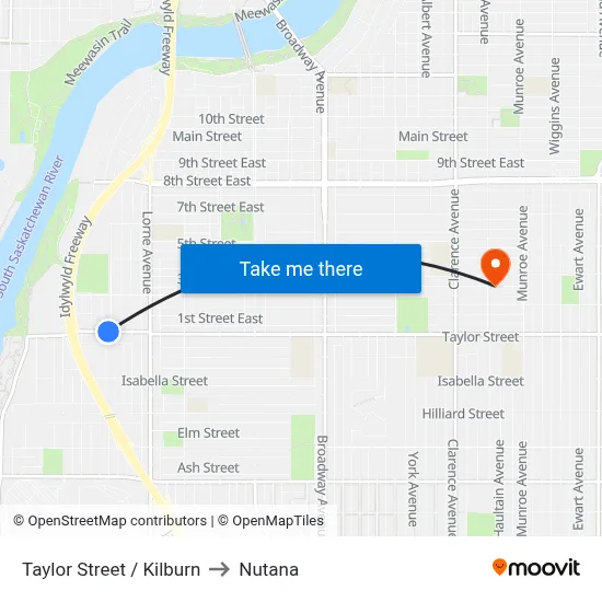 Taylor Street / Kilburn to Nutana map