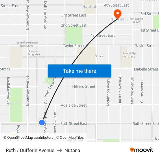 Ruth / Dufferin Avenue to Nutana map