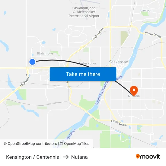 Kensington / Centennial to Nutana map