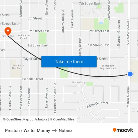 Preston / Walter Murray to Nutana map