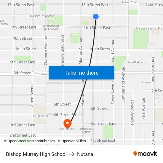 Bishop Murray High School to Nutana map