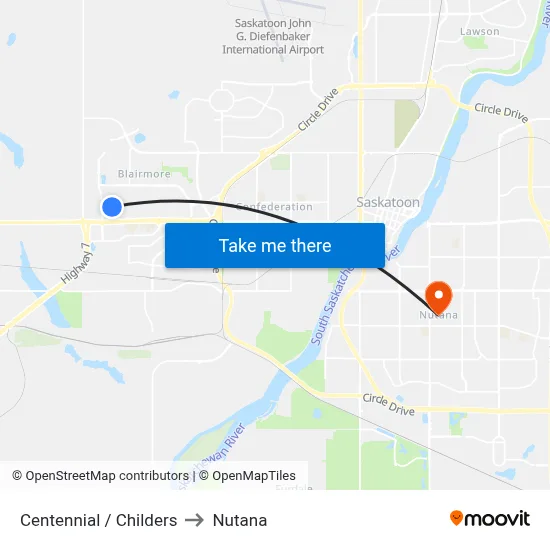 Centennial / Childers to Nutana map