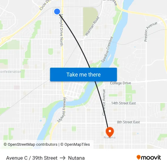 Avenue C / 39th Street to Nutana map