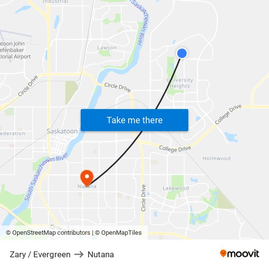 Zary / Evergreen to Nutana map