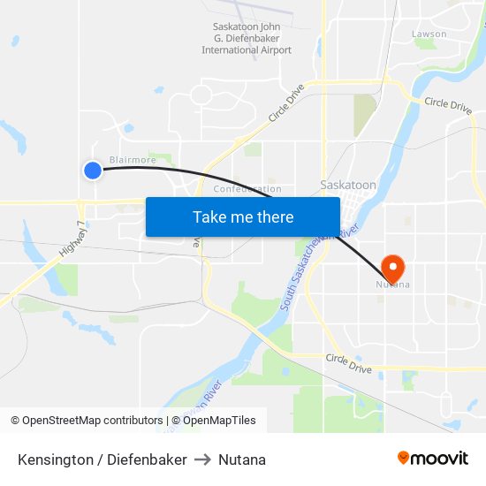 Kensington / Diefenbaker to Nutana map