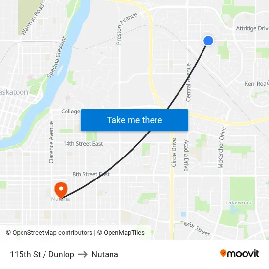 115th St / Dunlop to Nutana map