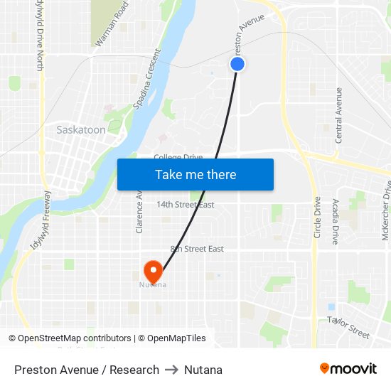 Preston Avenue / Research to Nutana map