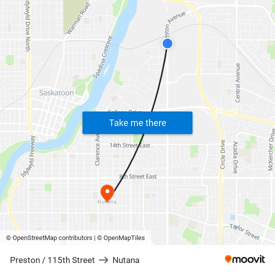 Preston / 115th Street to Nutana map