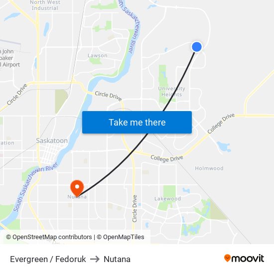 Evergreen / Fedoruk to Nutana map