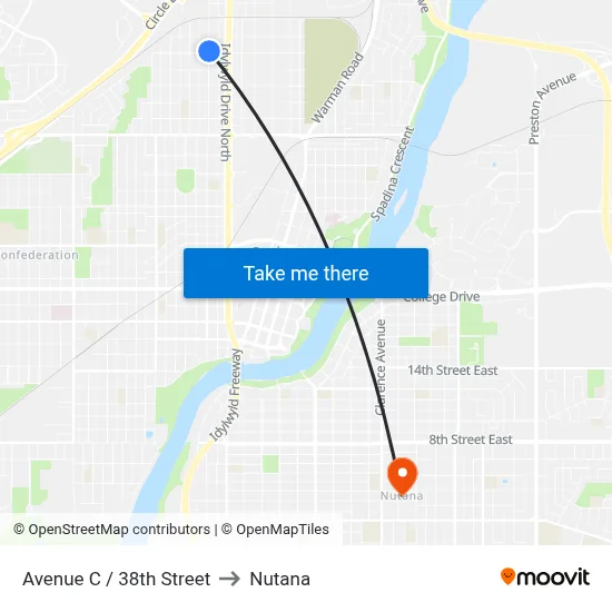 Avenue C / 38th Street to Nutana map
