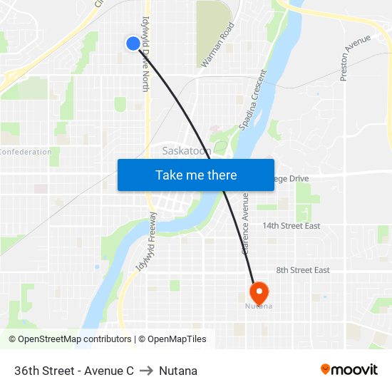 36th Street - Avenue C to Nutana map