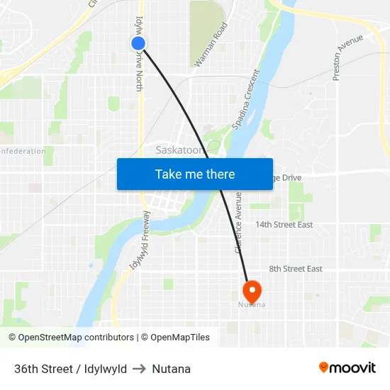 36th Street / Idylwyld to Nutana map
